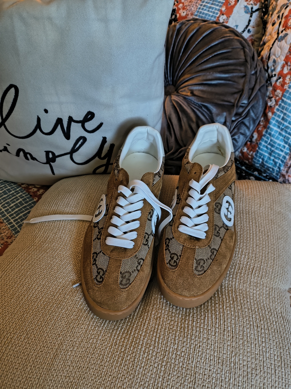 Source Unknown Brown Suede Logo Accent Sneakers
